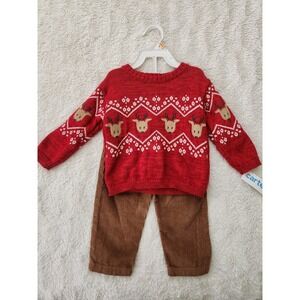 Carter's Baby Boy Christmas Reindeer Sweater Corduroy Pants Set 12M NWT Holiday